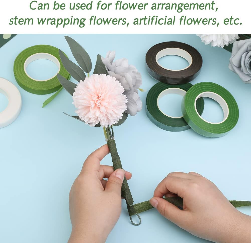 6 Rolls Floral Tape, 1/2" by 180 Yard Green Flower Tape, Flower Tape for Bouquet Stem Wrap Floral Arranging Craft Projects Corsages, Wedding Bouquet
