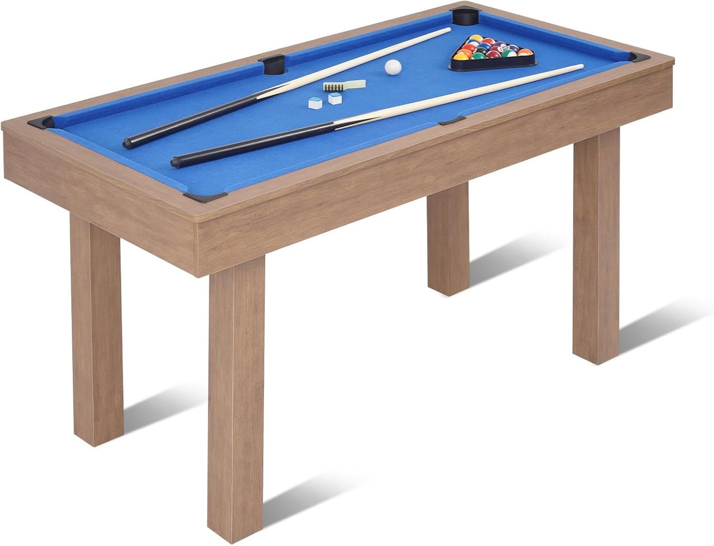 54" Portable Pool Table - Billiard Table for Kids & Adults with 2 Cues, Triangle Rack, Chalk & Brush - Compact Wooden Game Table for Home, Game Room, Indoor & Outdoor
