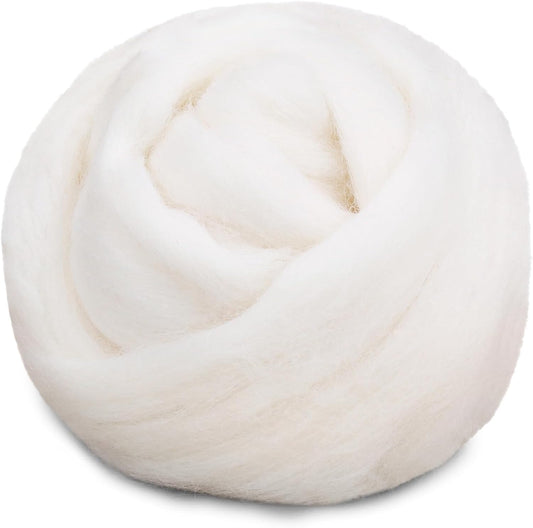 Mayboos Wool Roving Yarn, 1.76oz Colored Natural Wool Roving,Wool Felting Supplies Pure Wool Chunky Yarn for Wet Felting handcrafts and Spinning (Original White Color)
