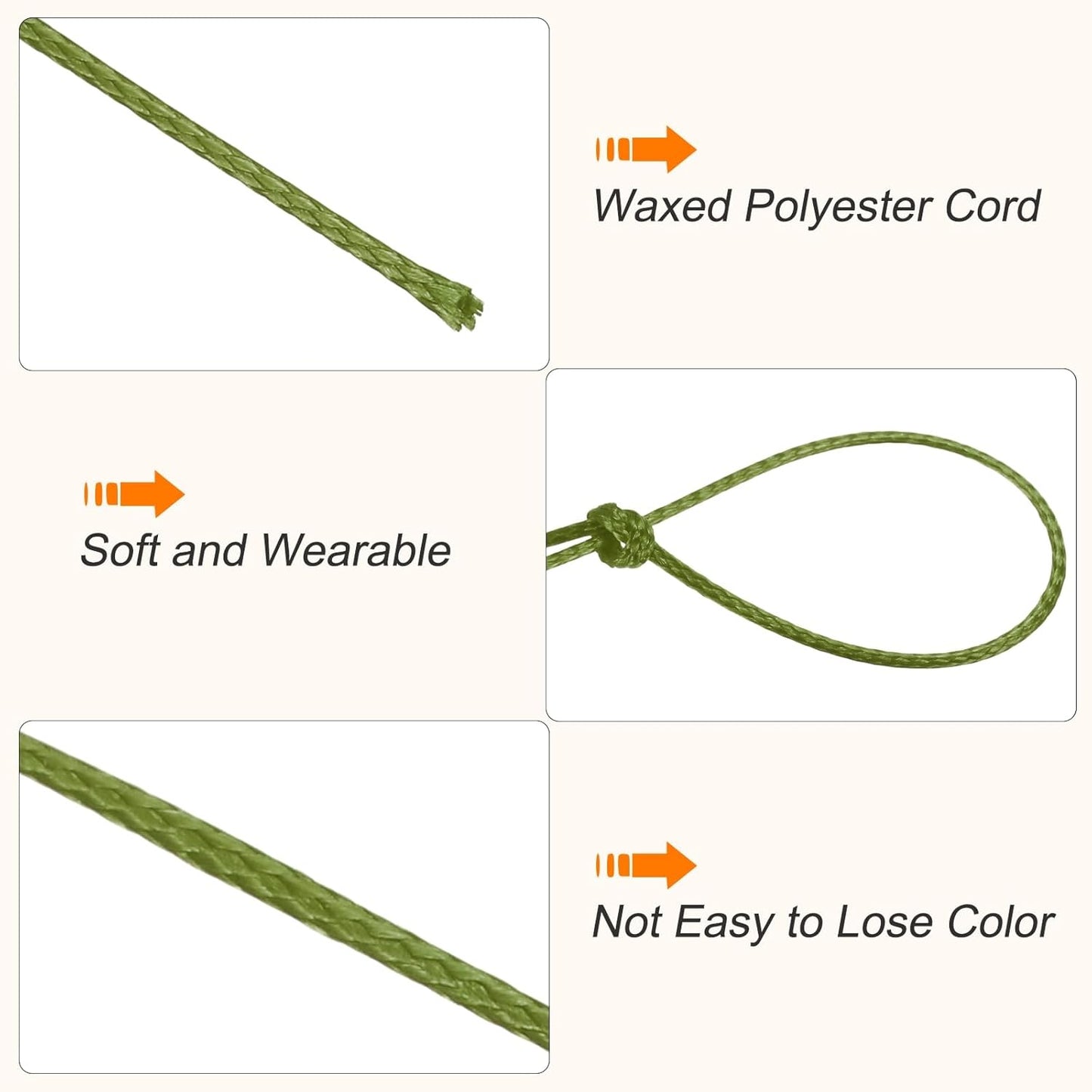 MECCANIXITY Waxed Cord 0.5mm Waxed Polyester Cord 175 Yard Wax String for Bracelet Making, Necklaces, Beading, Jewelry Making and DIY Crafts(Army Green)