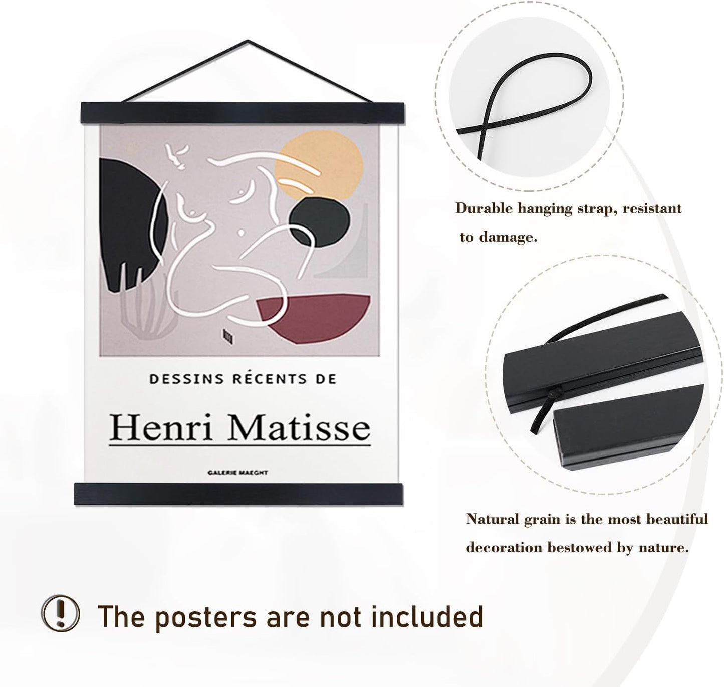 Artmag Magnetic Poster Hanger Frame, 36x24 36x48 36x12 Light Wood Wooden Magnet Canvas Artwork Print Poster Hangers Frames Hanging Kit (Black, 36")