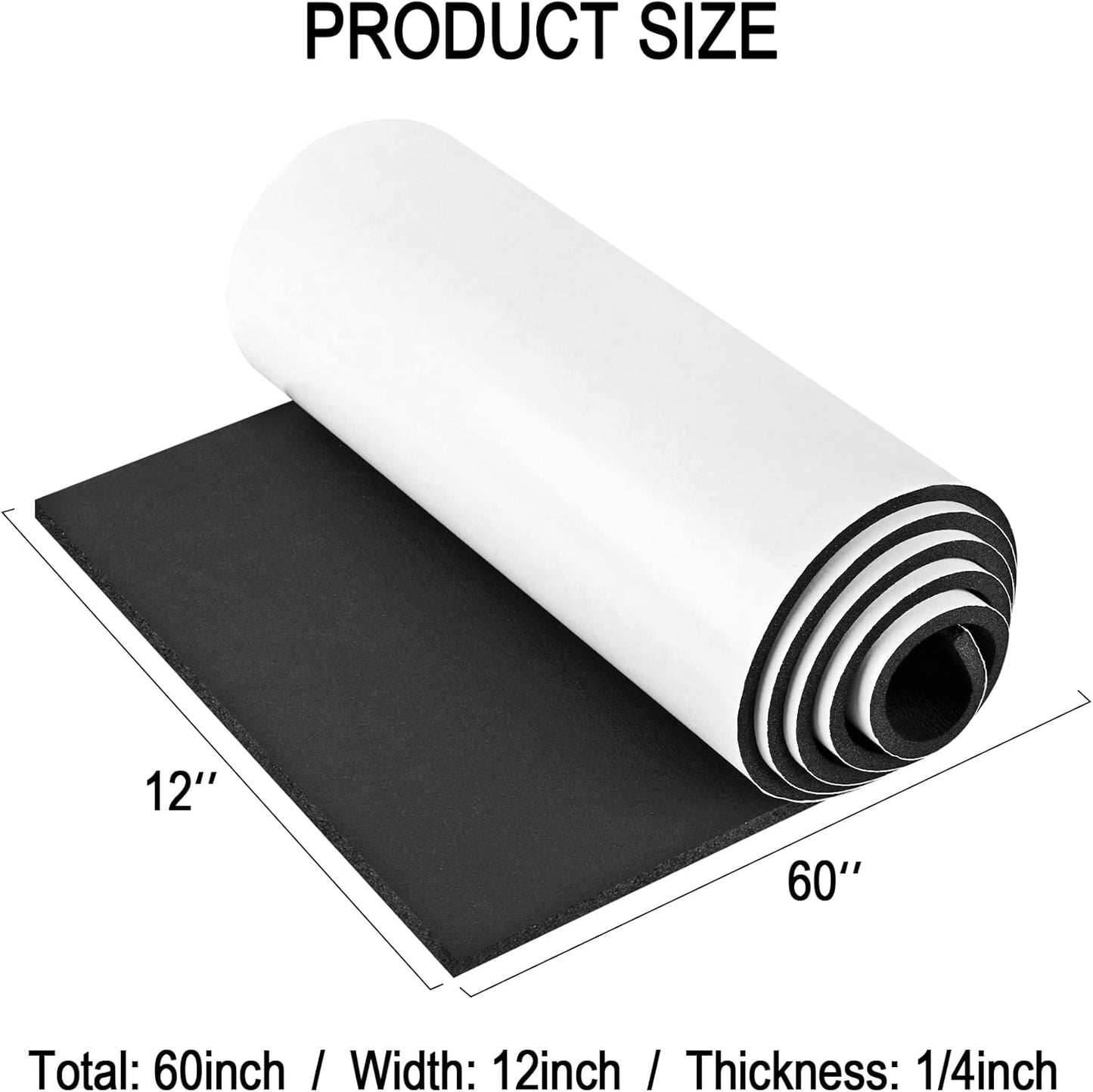 Neoprene Sponge Rubber Foam Sheets with Adhesive Backing, 12" x 60" x 1/4" Black Foam Roll Insulation Board Soundproof Neoprene Mat, Great for Cosplay Padding, DIY, Gaskets, Costume, Crafts