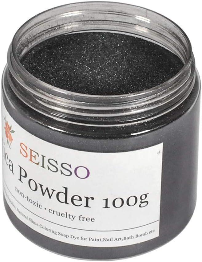 SEISSO Sliver Black Mica Powder for Epoxy Resin 3.5 oz /100g Powdered Pigment for Soap Colorant Bath Bomb Dye, Cosmetic Grade for Lip Gloss, Acrylic Nails Polish, Craft Projects