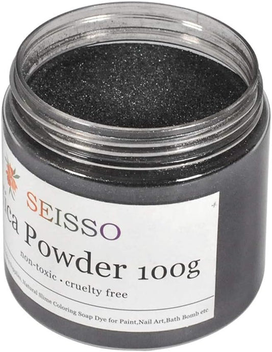 SEISSO Sliver Black Mica Powder for Epoxy Resin 3.5 oz /100g Powdered Pigment for Soap Colorant Bath Bomb Dye, Cosmetic Grade for Lip Gloss, Acrylic Nails Polish, Craft Projects