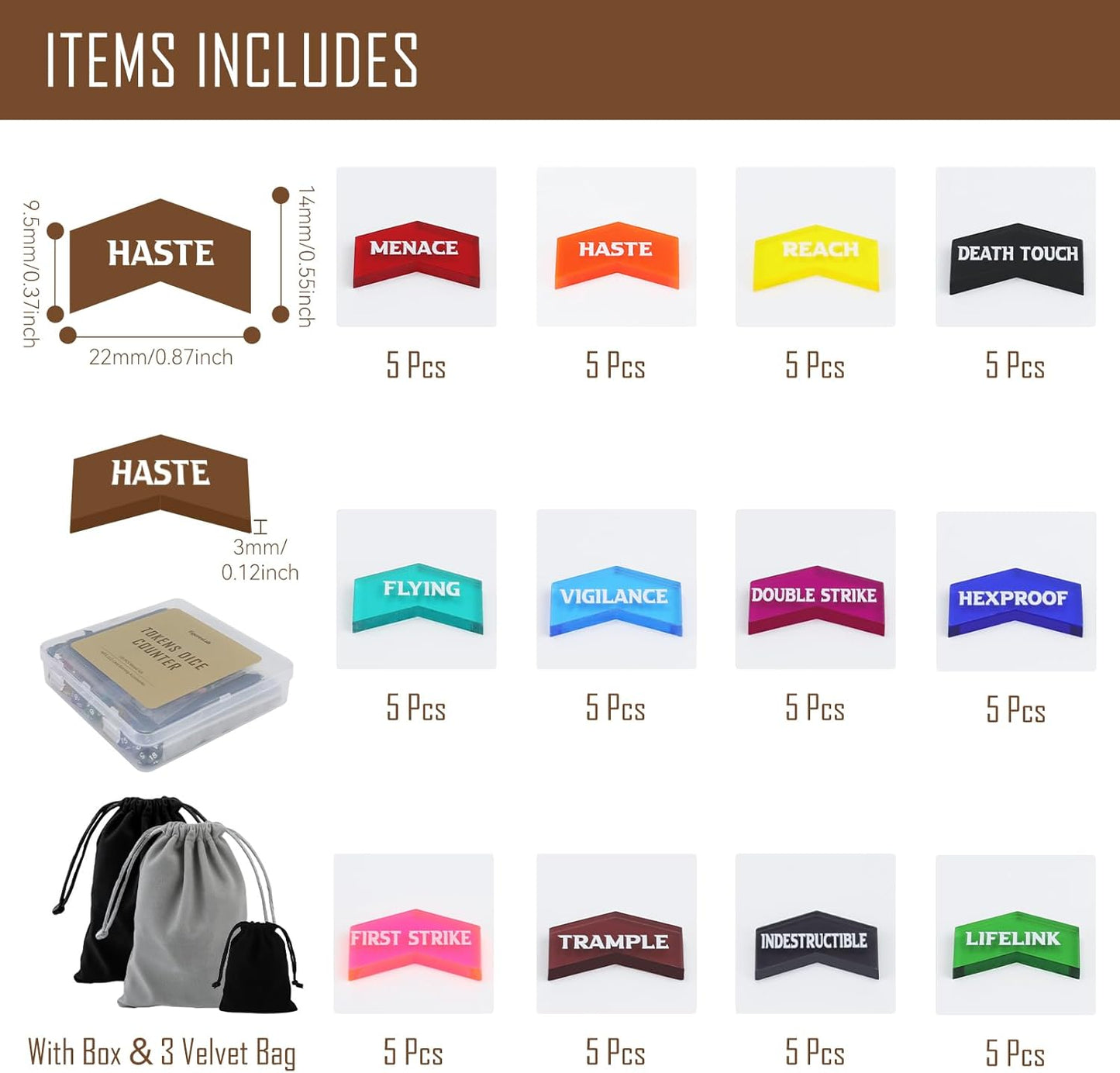 130PCS MTG Keyword Counters Tokens & MTG Life Counter Dice Set for Magic Card Accessories, Compatible with MTG CCG Card Gaming Accessories