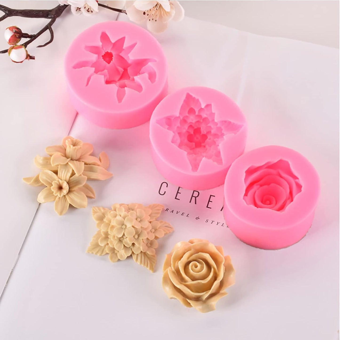 3 Pack Flower Mold Flower Silicone Wave Spiral Candle Mold - Silicone Resin Casting Molds for Candle & Resin & Soap Craft Supplies