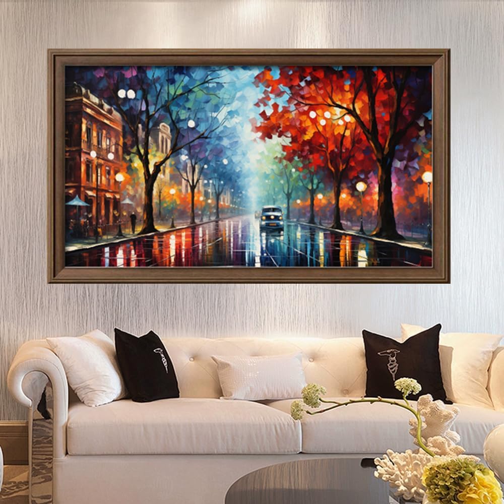 Leczany Cross Stitch Stamped Kit for Adults or Kids - Beautiful Street View | DIY Embroidery Starter Patterns Craft Kit Needlepoint for Beginner | 11CT, 3 Strands | 23.6x13 inches