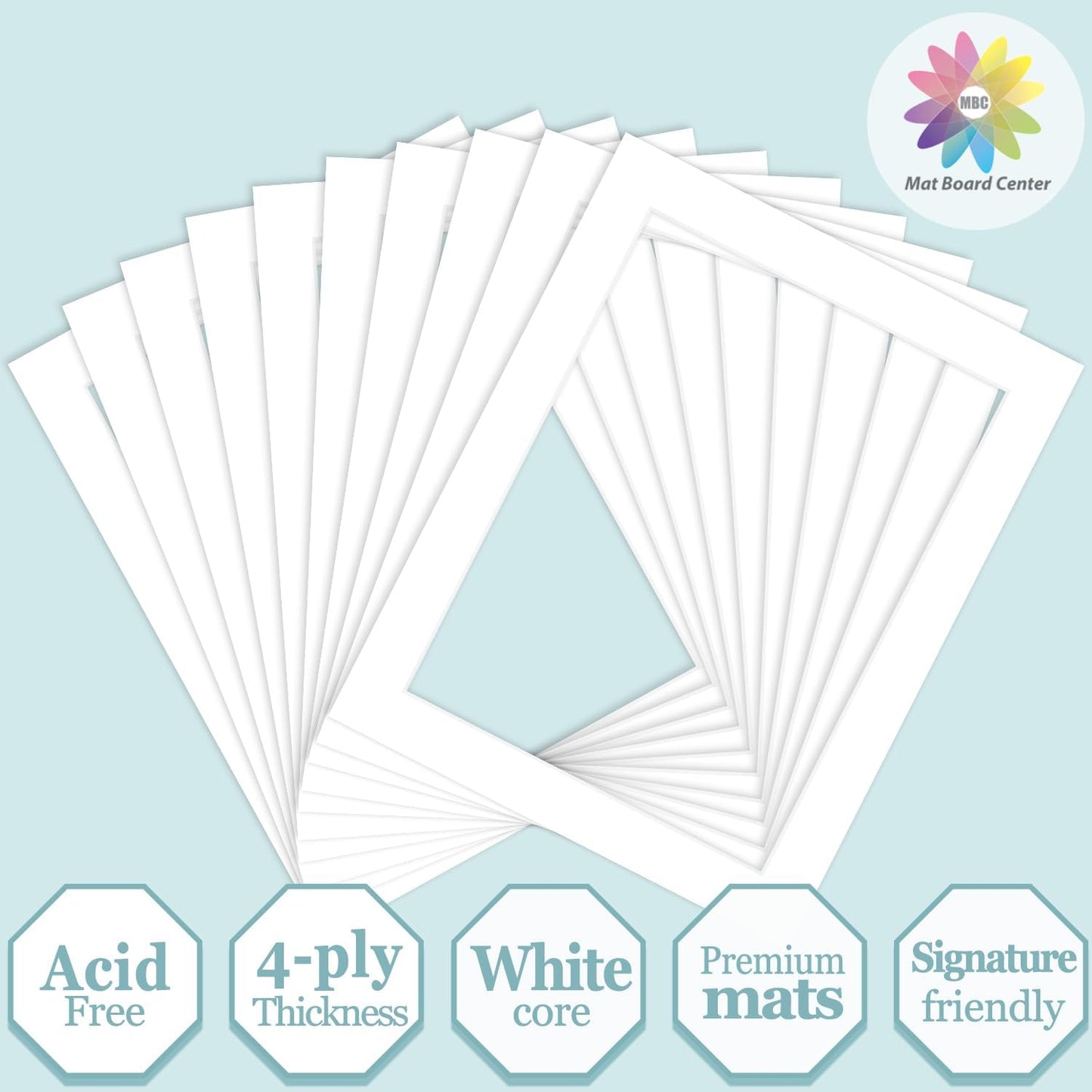 MBC MAT BOARD CENTER, 10 Pack 11X14 for 9X12 White Picture Mats Frame Mattes, Bevel Cut, Acid Free, 4-Ply Thickness