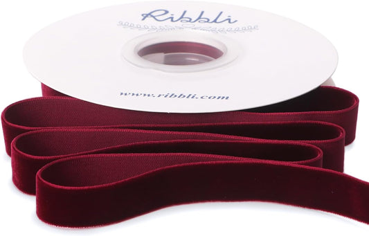 Ribbli Burgundy Velvet Ribbon 5/8 Inches Continuous10 Yard Spool Red Christmas Ribbon for Gift Wrapping Crafts Home Decor