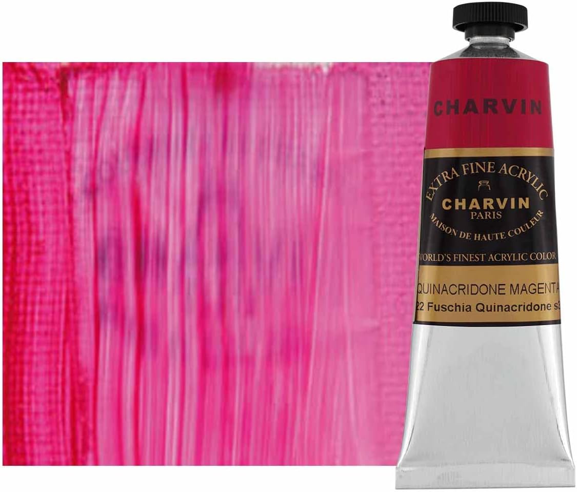 Charvin Extra Fine Professional Acrylic Paint - Quinacridone Magenta, 60ml Tube, Triple-Milled, Lightfast Pigments, Open Stock Artist Acrylic Paints in Nature-Inspired Hues