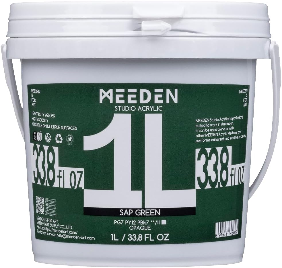 MEEDEN Sap Green Acrylic Paint: 1 L /33.8 oz Heavy Body Gloss Non-Toxic - Thick Art Paints for Canvas Crafts Wood Metal Plastic Wall