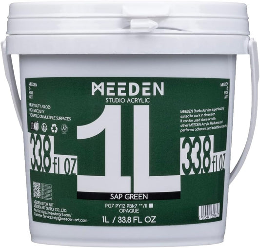 MEEDEN Sap Green Acrylic Paint: 1 L /33.8 oz Heavy Body Gloss Non-Toxic - Thick Art Paints for Canvas Crafts Wood Metal Plastic Wall