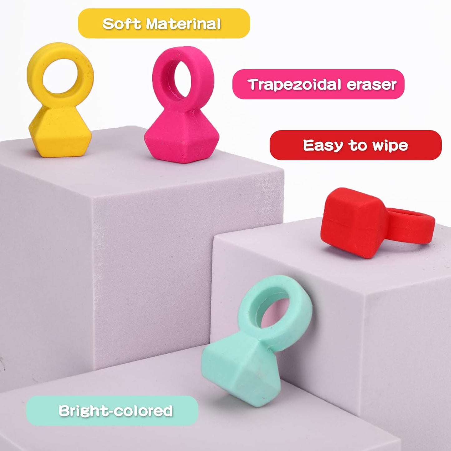 16 Pcs Eraser，Ring Erasers, 4 Assorted Colors, Funny Cute Rubber Erasers, Ring Shaped Pencil Eraser for Teachers, Office Use