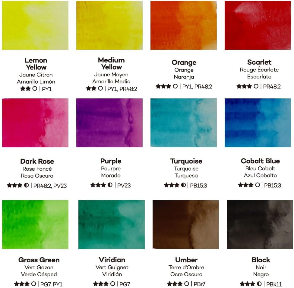 Mont Marte Watercolor Set Full Pan Signature 13pc in Tin, Vibrant, Multi-Color with Translucent Finish, Portable Watercolor Set