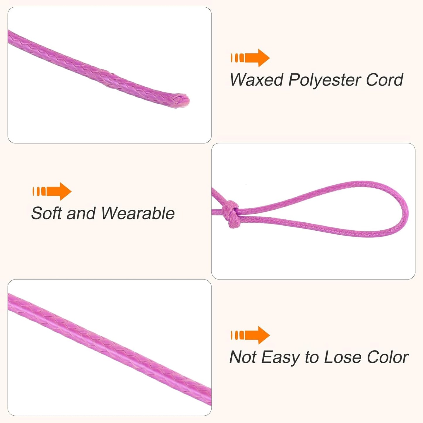 MECCANIXITY Waxed Cord 2.5mm Waxed Polyester Cord 87 Yard Wax String for Bracelet Making, Necklaces, Beading, Jewelry Making and DIY Crafts(Light Rose Red)