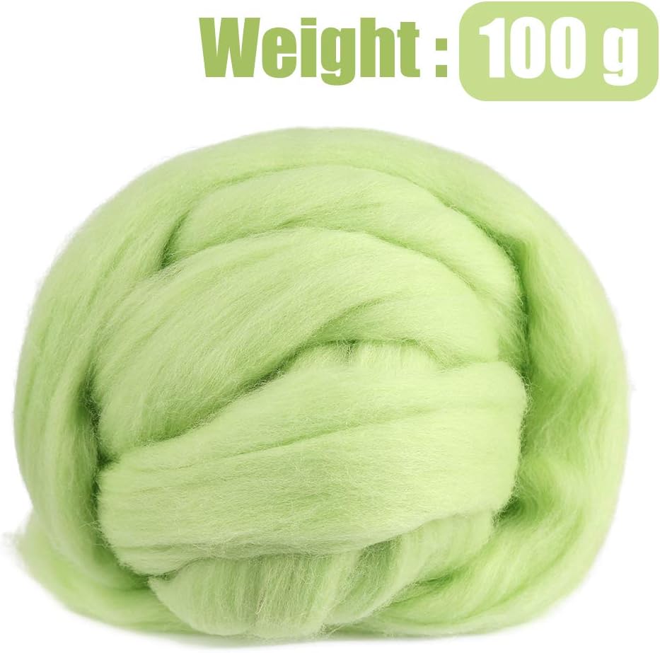 3.53oz Wool Roving Yarn, Wool Felting Supplies, Pure Wools, Chunky Yarn, Spinning Wool Roving for Needle Felting Wet Felting DIY Hand Spinning (Light Green)