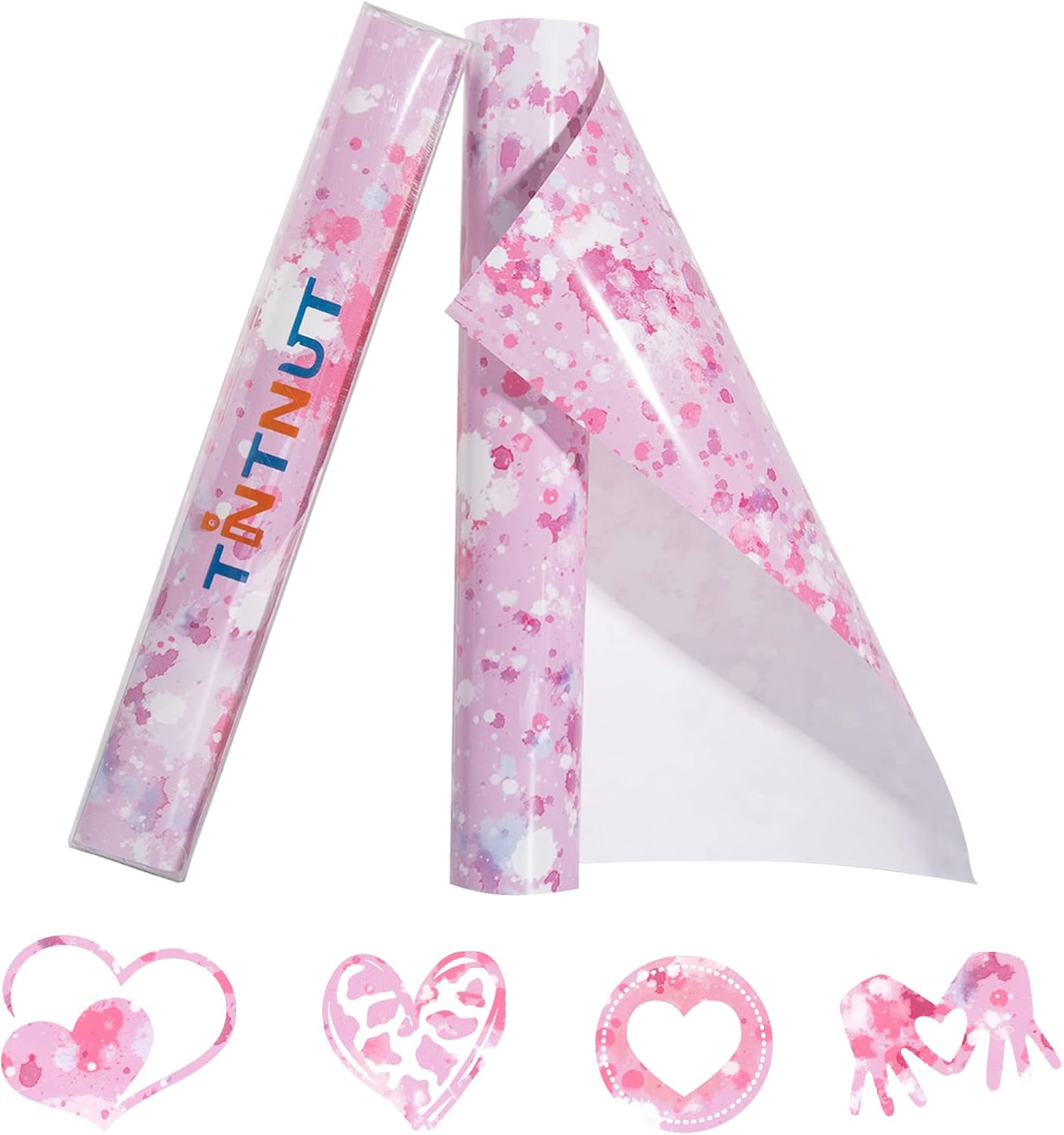 Tintnut Splash Heat Transfer Vinyl Roll - 12 Inch x 5ft Pink and White Watercolor Ink Patterned HTV Splatter Iron On Vinyl DIY T-Shirts Hats Clothes Canvas Bags for Cricut or Silhouette Cameo