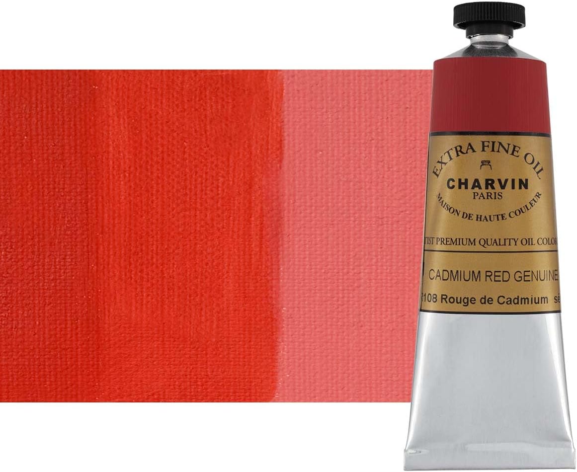 Charvin Extra Fine Oil Paint, Cadmium Red Medium 60 mL - Triple-Milled, Rich Texture, Poppy Oil-Based, Light-Fast, Handmade, Archival Quality