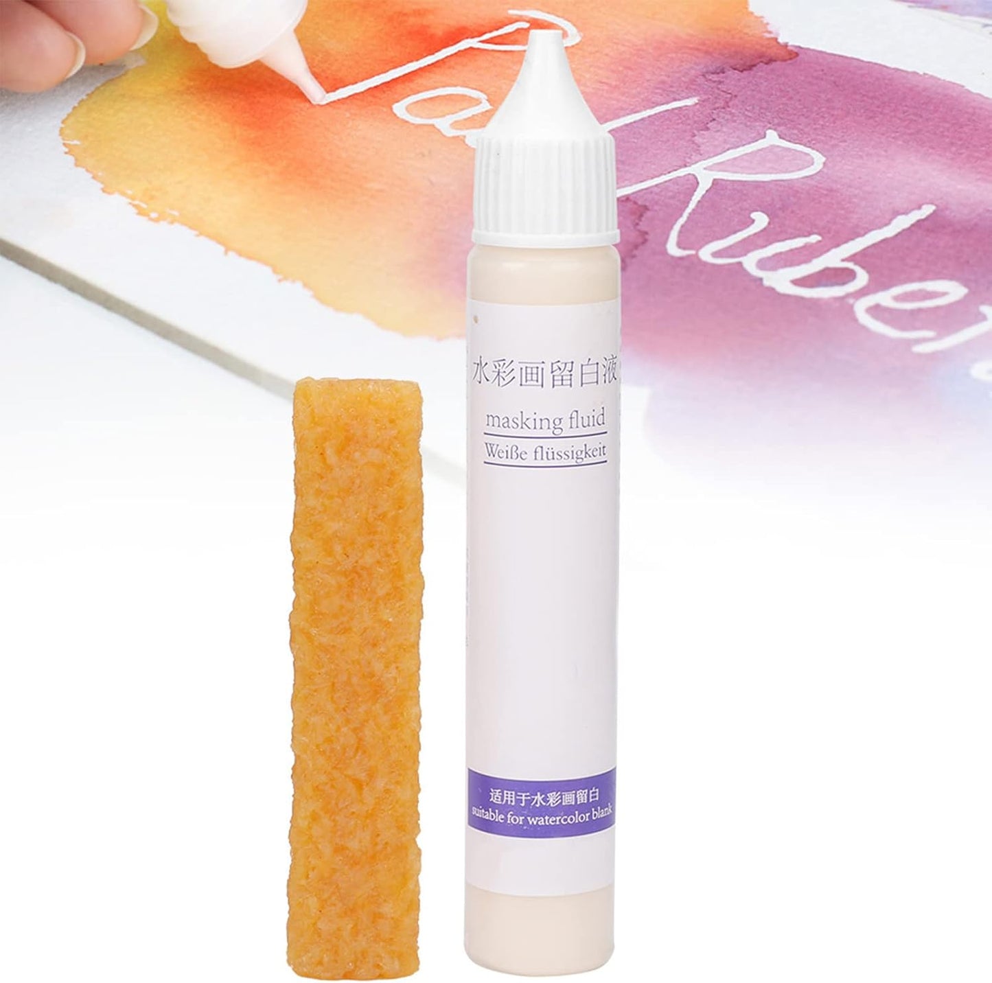 Masking Fluid for Watercolor Painting, 30ml White Masking Fluid Pen, Masking Liquid with Eraser, for Opaque Areas of Watercolor Painting
