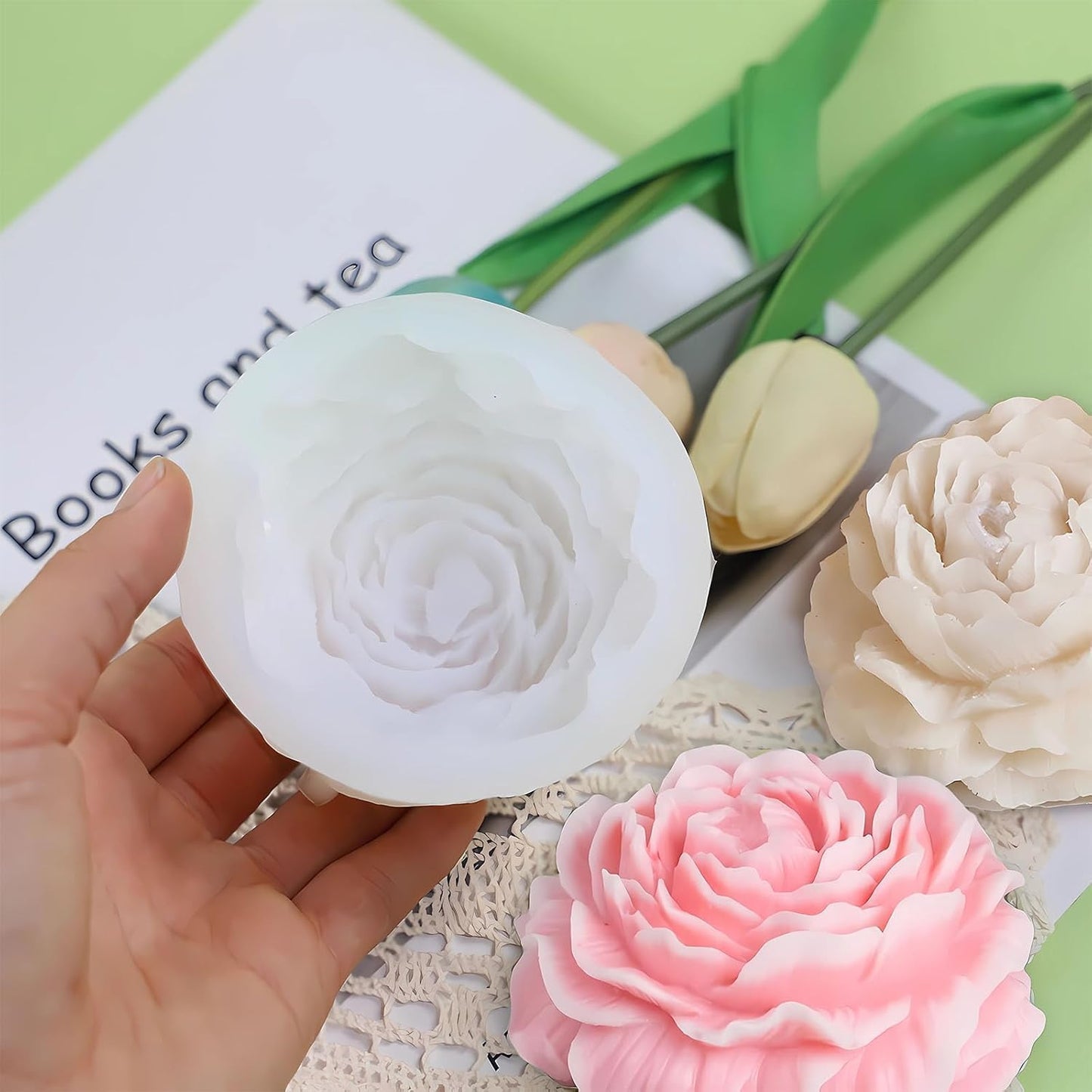 3D Peony Candle Mold 2Pack, Peony Molds for Candles, for Soap/Soy Wax/Clay/Candle/Epoxy Resin Making molds, DIY Craft Suppliers for Party/Home/Wedding Decoration
