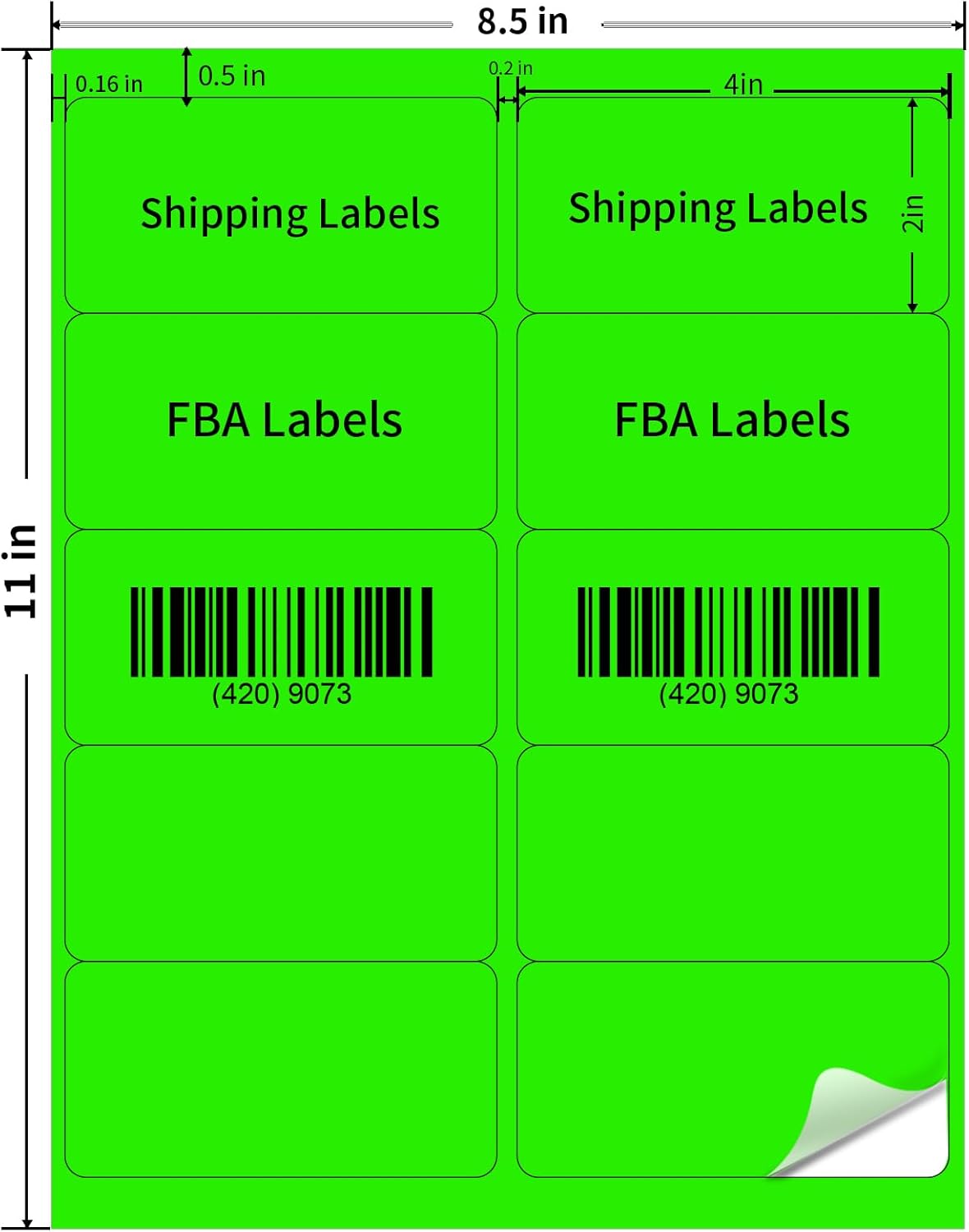STARLIBOO Shipping Labels Stickers, 2"×4" Printable Fluorescent Mailing Labels for Laser/Inkjet Printing- Matte, Permanent Adhesive Sticker (Fluorescent Green)