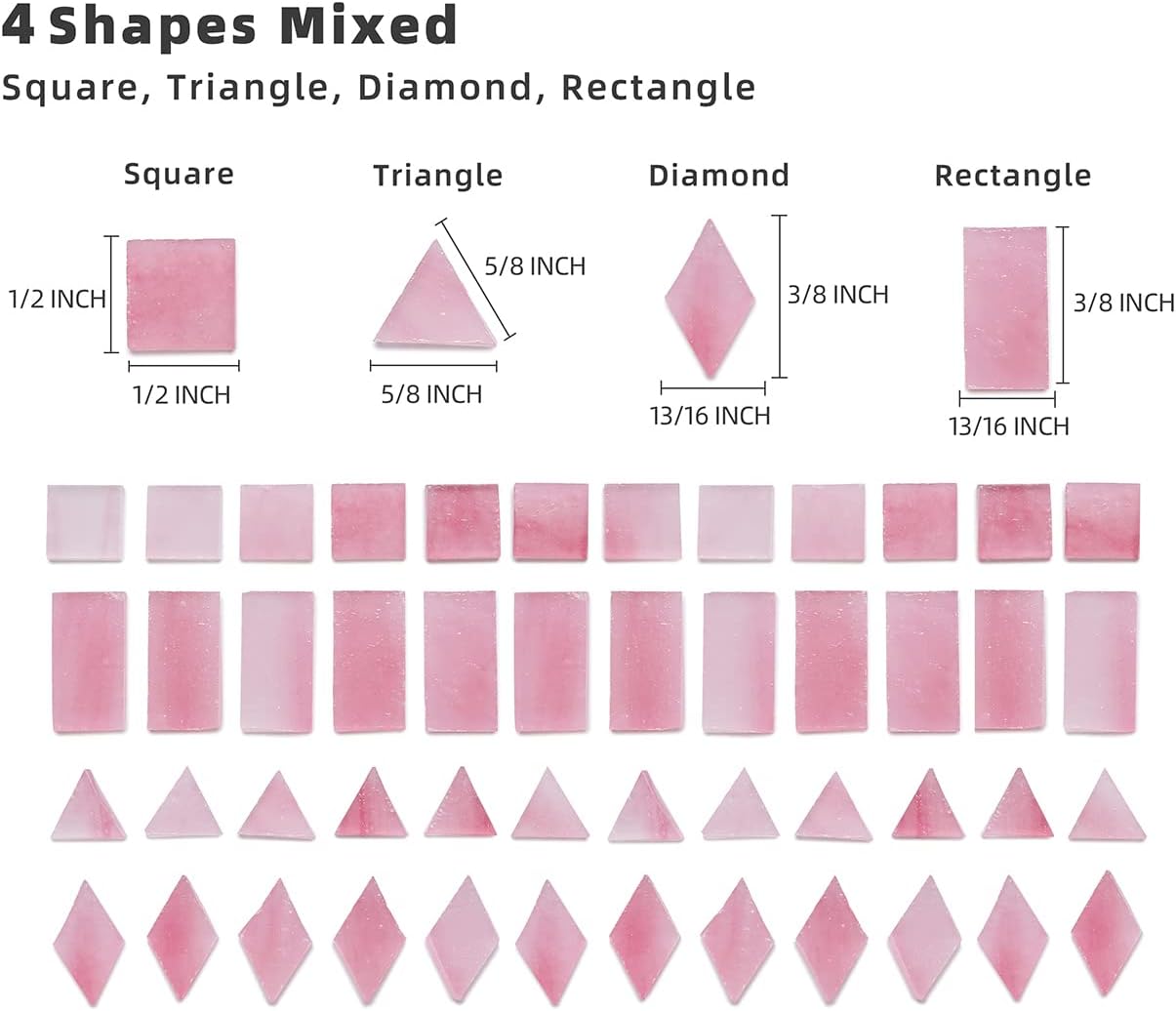 Lanyani 200 Pieces Glass Mosaic Tiles for Crafts,4 Shapes Mixed Colorful Tiffany Stained Glass Pieces,Square/Rectangle/Diamond/Triangle,Ice Pink