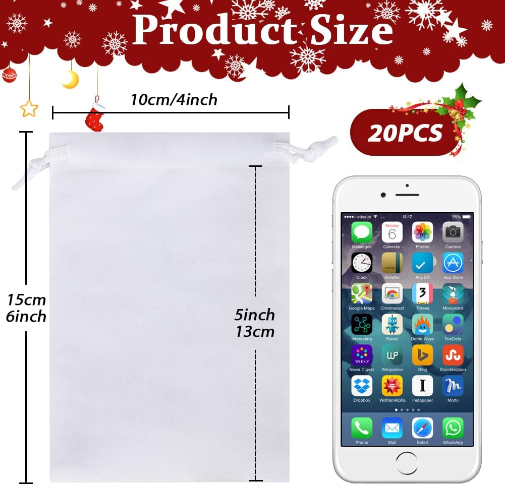 Shintop 20pcs Velvet Bags, 4x6inch White Drawstring Gift Bags Jewelry Pouch for Wedding Birthday Party Favor