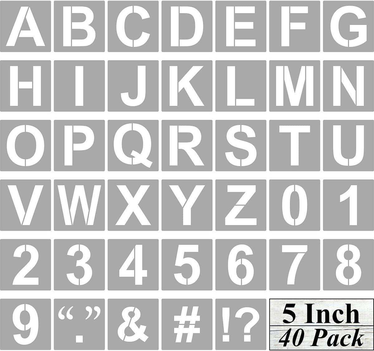 Alphabet Letter and Number Stencils 5 Inch - 40 Pack Large Letters and Numbers Stencil Templates with Signs for Painting on Wood, Reusable Letter Stencils for Chalkboard Signs & Wood Wall Art