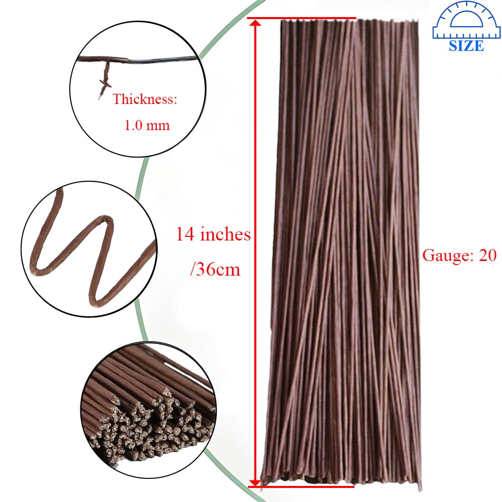 HAHIYO 20Gauge Brown Paper-Wrapped Metal Floral Wire 14 Inches(36cm), 70 Pack Flexible Paddle Wires Florist Wire Garden Wires for Craft Christmas Wreath Flower Arrangement Bouquet Wrapping Wedding DIY