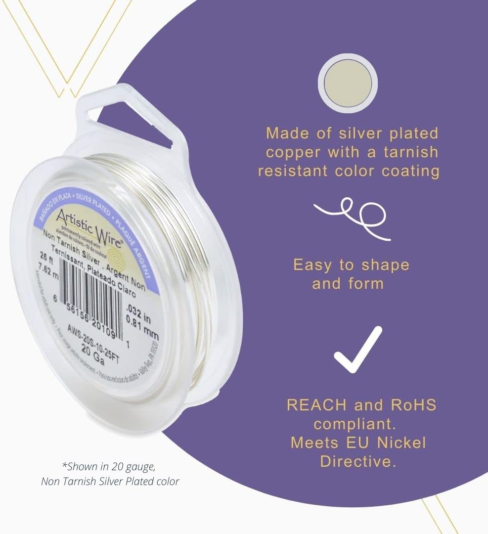 Artistic Wire, 28 Gauge Silver Plated Tarnish Resistant Colored Copper Craft Jewelry Wrapping Wire, Pearl Silver, 40 yd