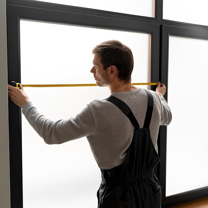 Frosted Window Privacy Film Non-Adhesive Static Cling Bathroom Decorative Stickers Heat Control UV Blocking Opaque Glass Window Coverings Film for Home Front Door Office 17.5 Inch X 6.5 Feet