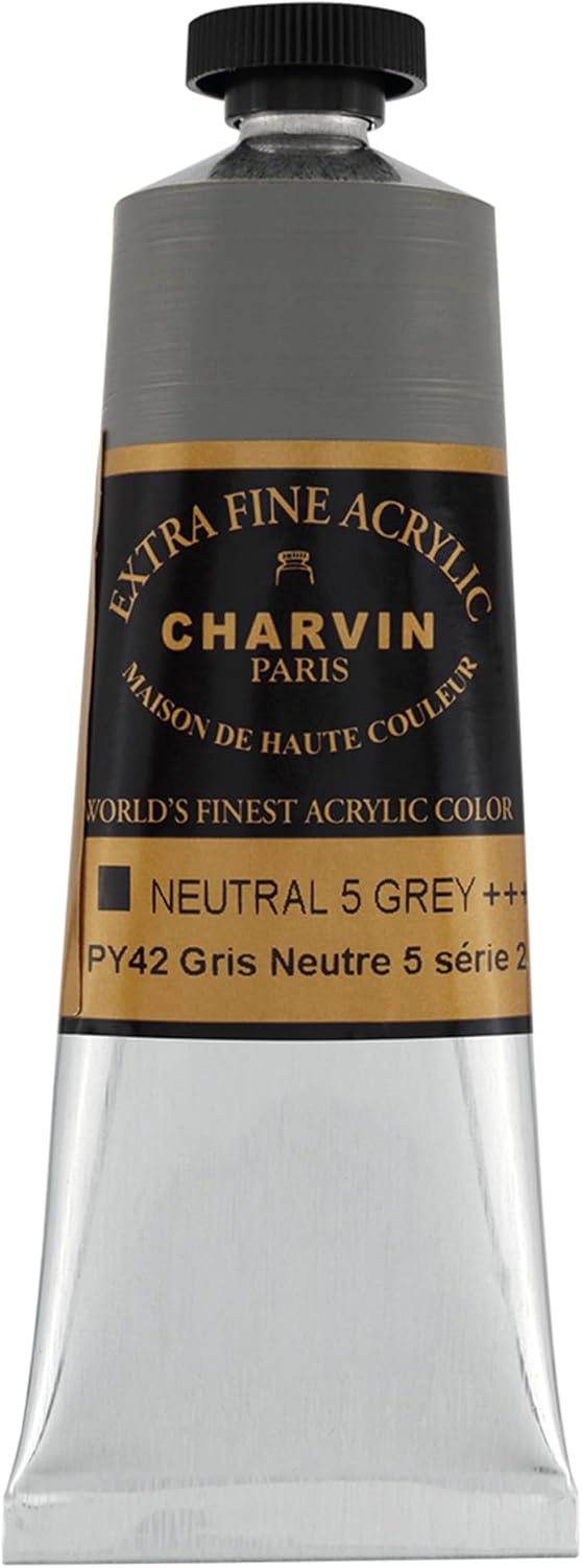 Charvin Extra Fine Professional Acrylic Paint - Neutral Grey 5, 150ml Tube, Triple-Milled, Lightfast Pigments, Open Stock Artist Acrylic Paints in Nature-Inspired Hues