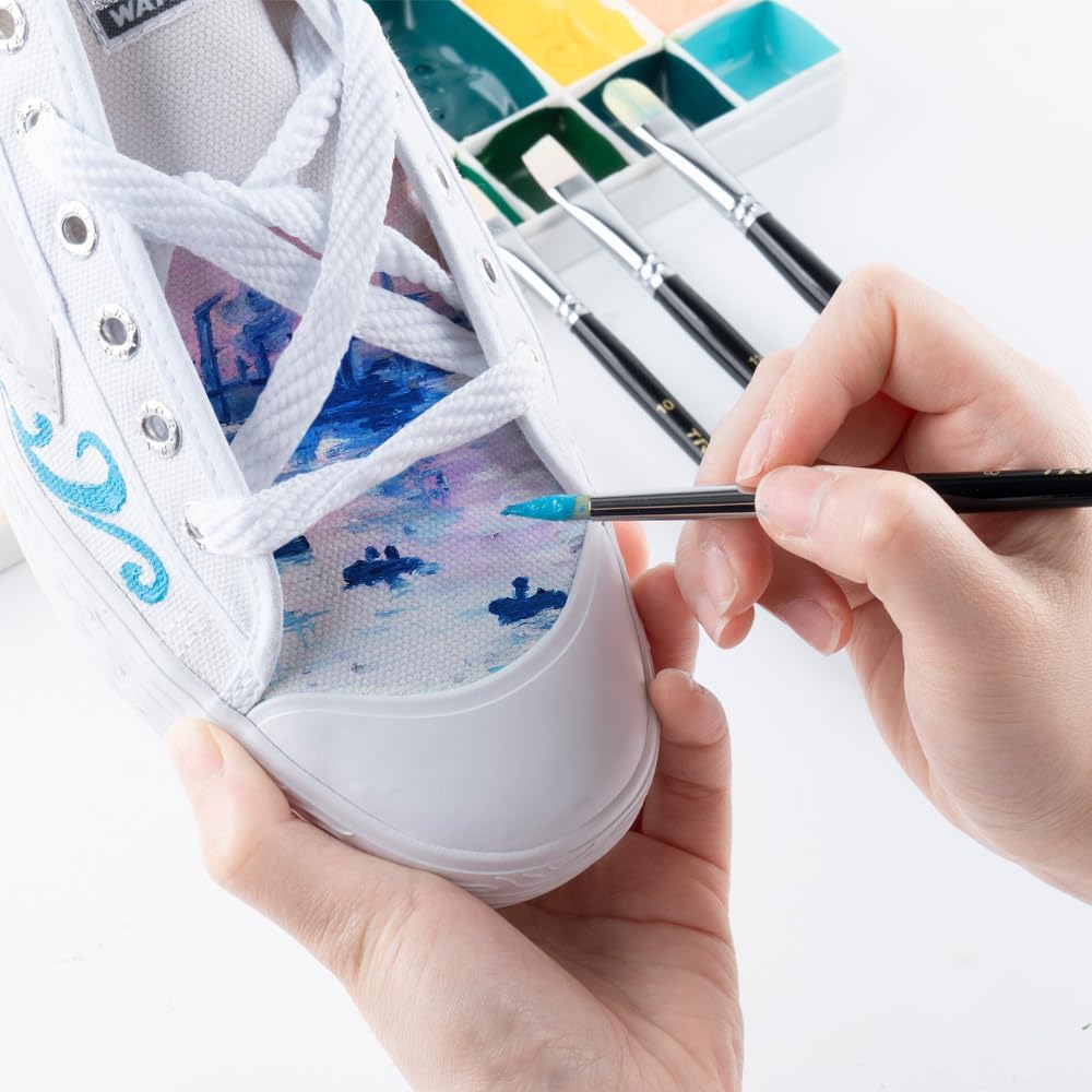 Transon Paint Brush Set 6pcs Art Painting Flexible Bristle for Acrylic Watercolor Gouache Oil Leather Canvas and Face Painting