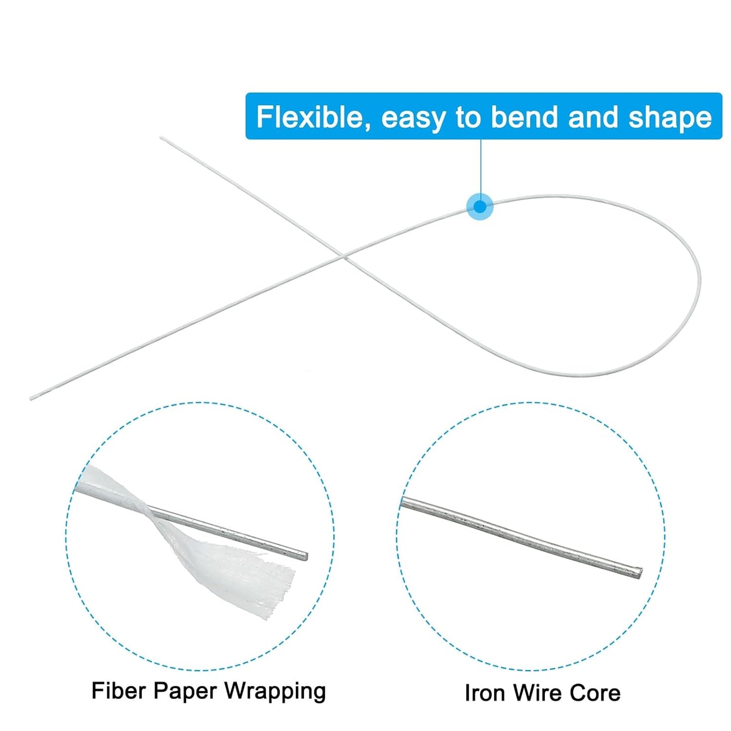 PATIKIL 22 Gauge 16" Floral Stem Wire, 100 Pcs Paper Wrapped Iron Artificial Flower Stem Accessories for DIY Bouquet Stem and Craft Decoration, White