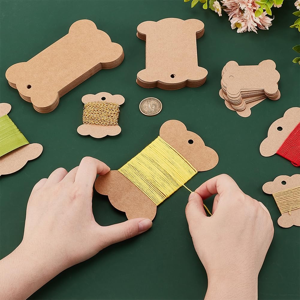 PH PandaHall 90PCS Ribbon Spools 3 Styles Ribbon Storage Organizer Flat Spool Bobbin Yarn Bobbin Kraft Spool Floss Bobbins Card Thread Holder for Embroidery Thread Cross Stitch Craft DIY Sewing