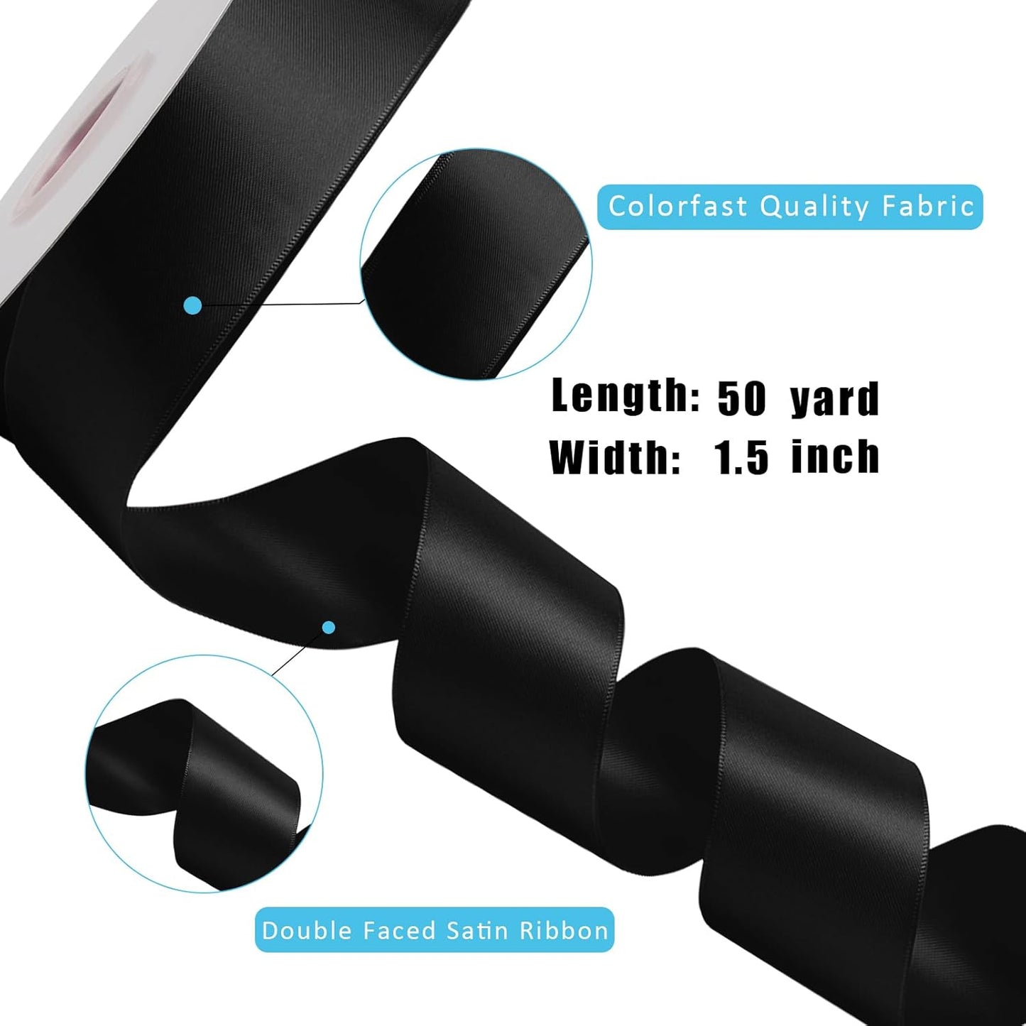 LaRibbons Black Satin Ribbon 1 1/2 Inch 50 Yards Double Faced Red Silk Ribbon for Flower Bouquet Crafts Gift Wrapping Bow Christmas Decoration