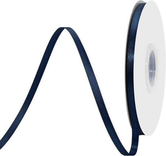 Navy Blue Satin Ribbon 1/4" X 50 Yards Solid Color Double Faced Ribbons Perfect for Crafts Wedding Decor Bow Making Arts Sewing and More