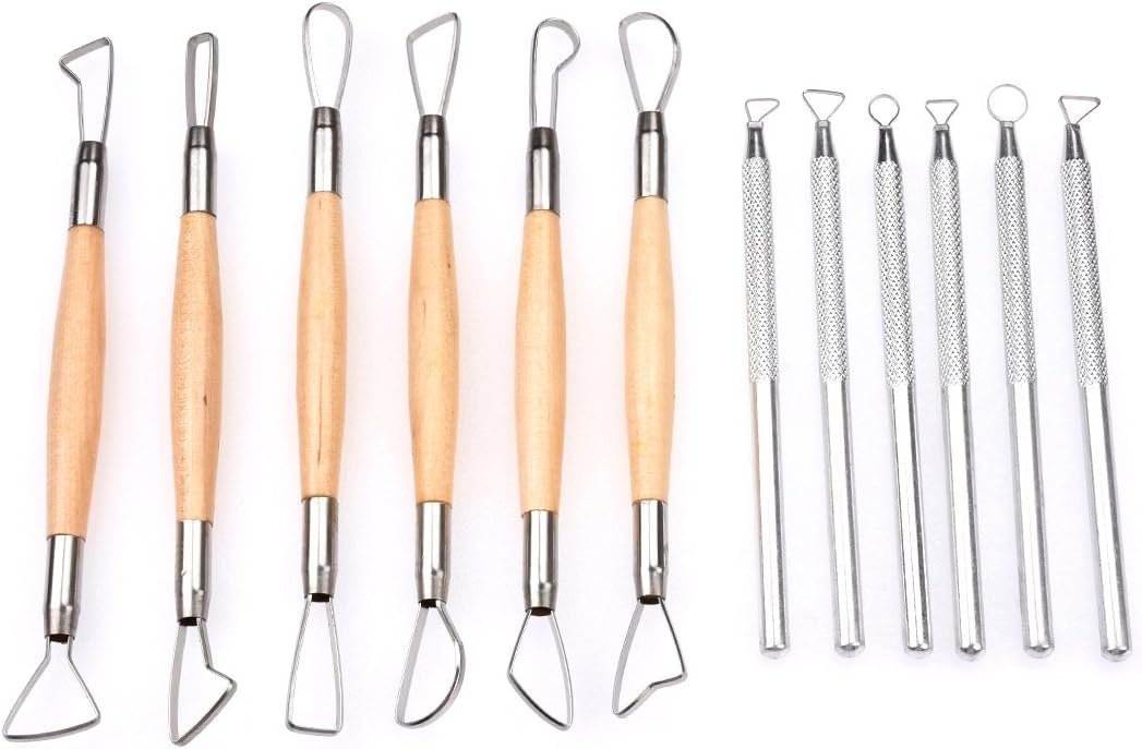 Meuxan Ceramic Pottery & Clay Ribbon Sculpting Tool Kit (Set of 12)