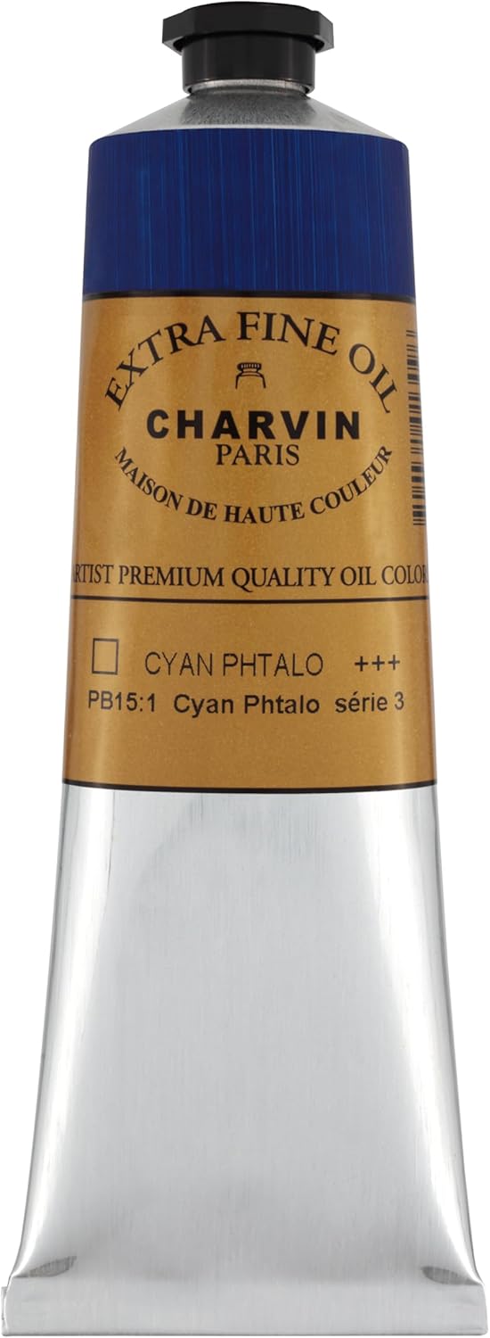 Charvin Extra Fine Oil Paint, Phthalo Cyan 150 ml - Triple-Milled, Rich Texture, Poppy Oil-Based, Light-Fast, Handmade, Archival Quality