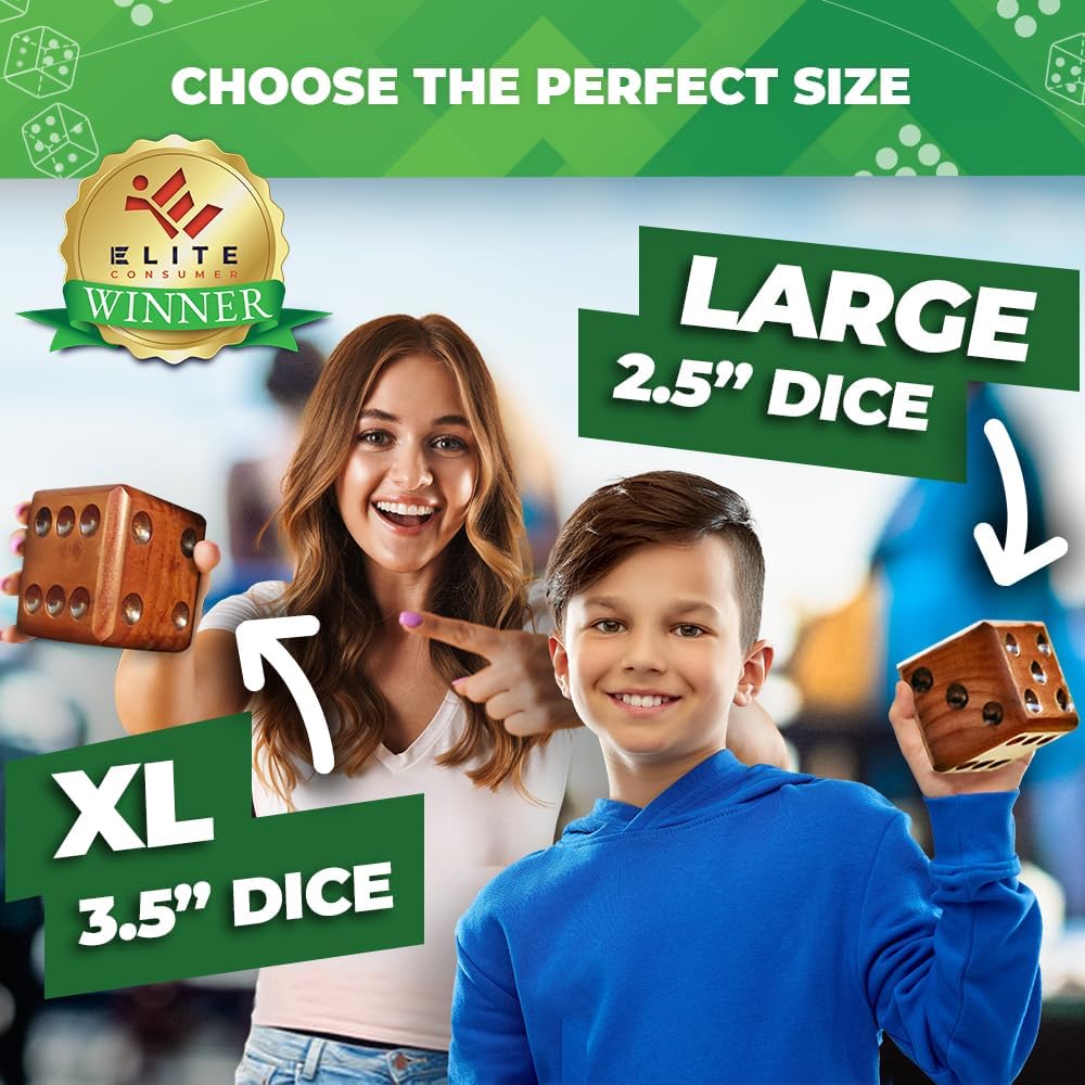 SWOOC Games - Yardzee, Farkle, & 20+ Giant Dice Games (All Weather) with Wood Bucket, 5 Scorecards, & Marker - Yard Dice Outdoor Game for Family - Giant Backyard Game Set - Outside Jumbo Lawn Fun