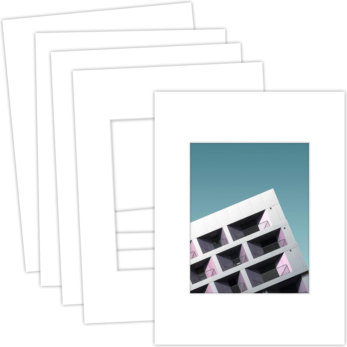 MBC Mat Board Center, 5 Pack 12x16 for 8x10 White Picture Mats Frame Mattes, Bevel Cut, Acid Free, 4-ply Thickness