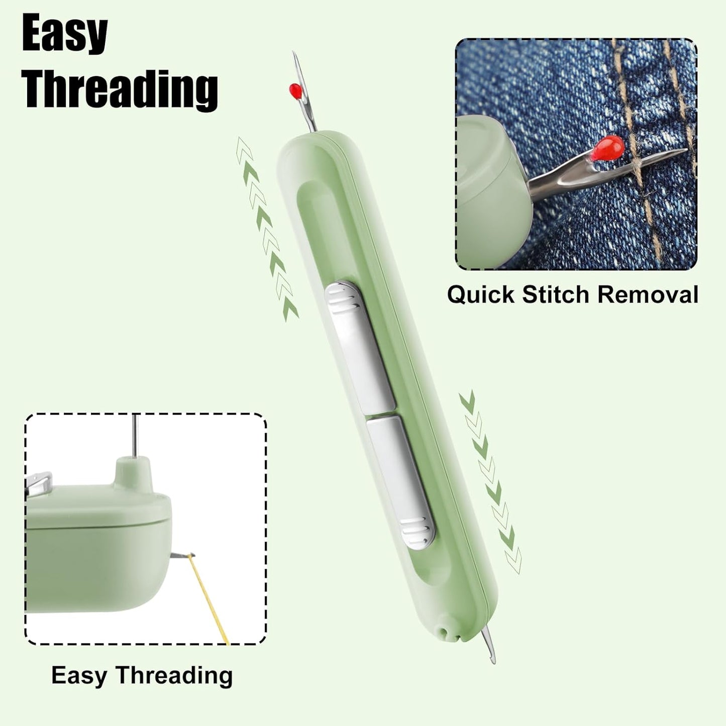 Needle Threaders, 2 in 1 Plug-in Needle Threader Seam Ripper Tool, Automatic Stretchable Seam Rippers for Sewing, Hand Quilling Supplies,Embroidery Stitch Removal(Green/Yellow)