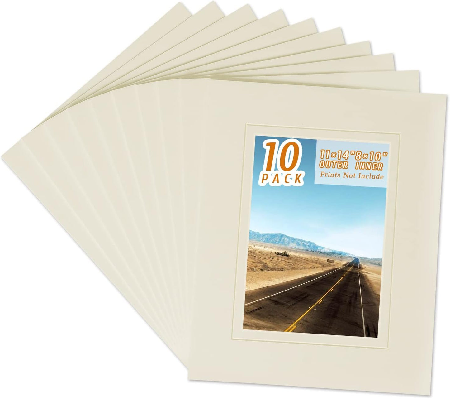 HOTUO 10 Pack Acid Free Ivory Picture Frame Mats, Pre-Cut 11x14 Picture Mats with Ivory Core Bevel Cut for 8x10 Photo, Signature Friendly 4 Ply Thickness Photo Mat for Frames (Ivory with V-Groove)