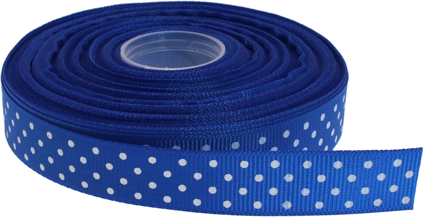 Polka Dot Grosgrain Ribbon 25 Yard Each Roll 100% Polyester (5/8", Royal Blue)