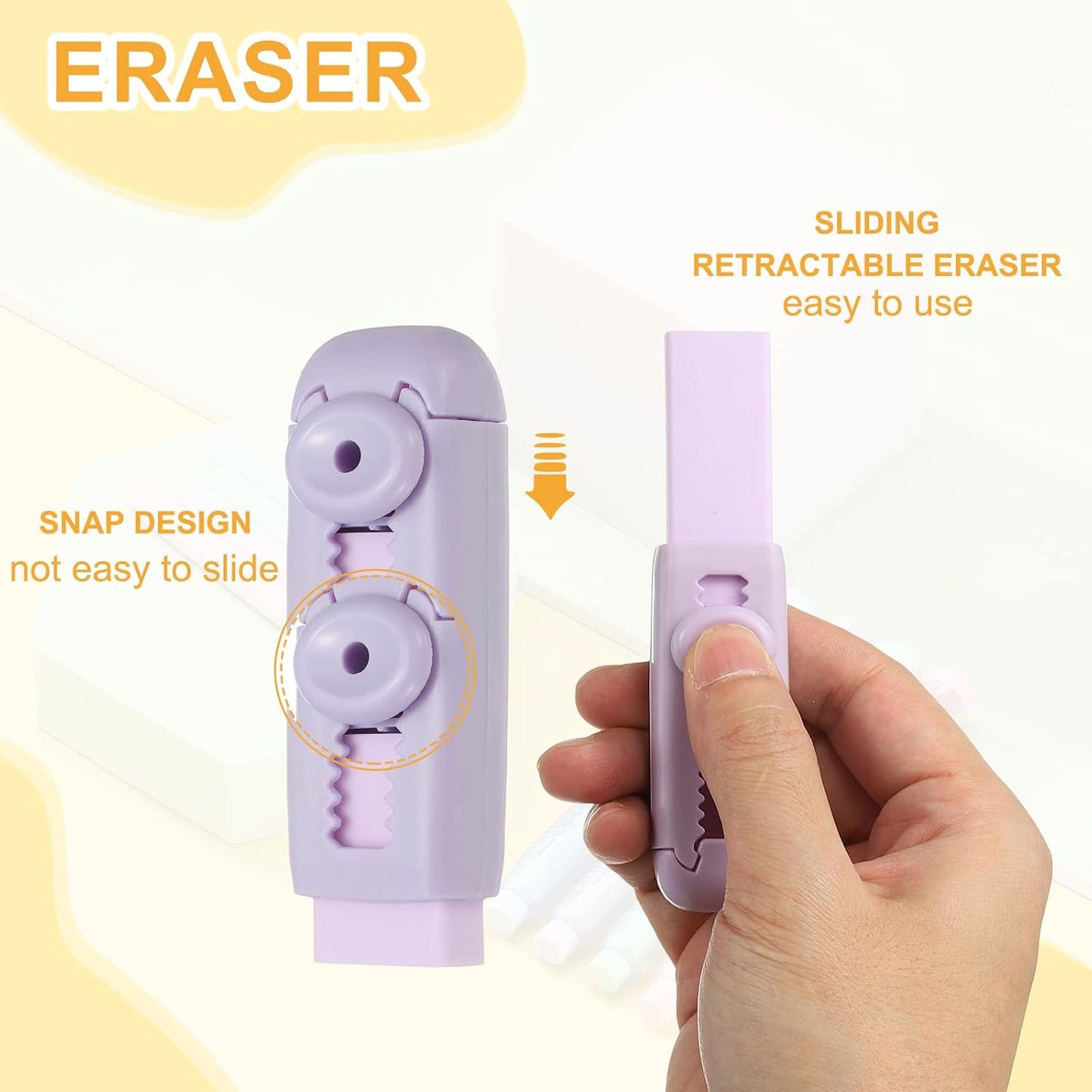 PATIKIL 4 Pack Erasers, Sliding Retractable Eraser Push Pull Cute Pencil Erasers Soft Large Easy to Clean with Plastic Sleeve for Sketching Drawing Artists Teacher Pencils, Purple