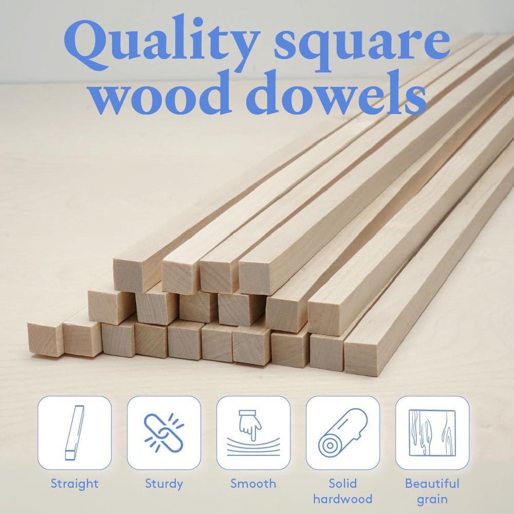 DIY Wooden Square Dowel Rod 3/16-inch x 36 Pack of 50 Hobby Wood Sticks for Crafts, Wood Trim & Architecture Model Making, by Woodpeckers