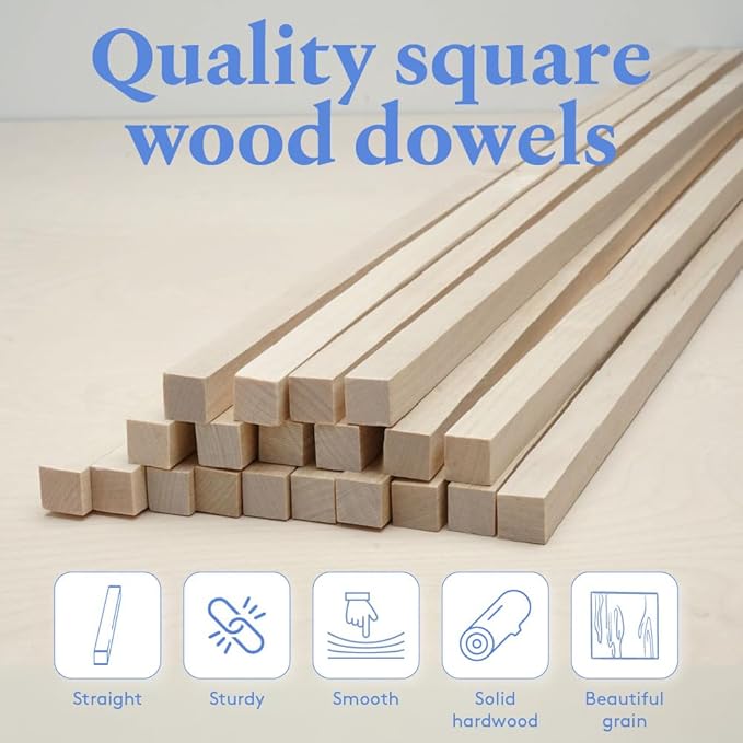 Wood Square Dowel Rods 1/4-inch x 48 Pack of 50 Wooden Craft Sticks for Crafts and Woodworking by Woodpeckers