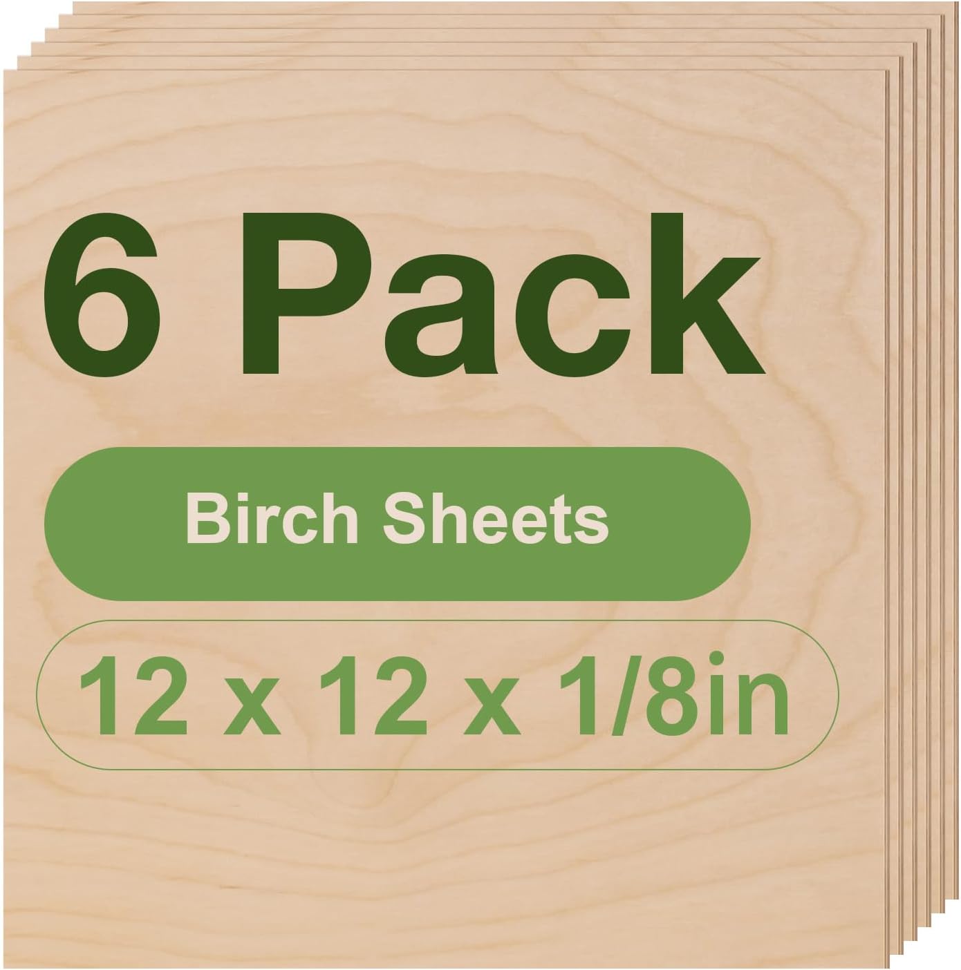 6 Pack Birch Plywood Sheets, 12 x 12 x 1/8 Inch, 3mm Plywood for Laser Cutting, Thin Unfinished Wood Sheets for Architectural Models, Wood Burning and DIY Crafts
