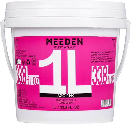 MEEDEN Azo Pink Acrylic Paint: 1 L /33.8 oz Heavy Body Gloss Non-Toxic - Thick Art Paints for Canvas Crafts Wood Metal Plastic Wall