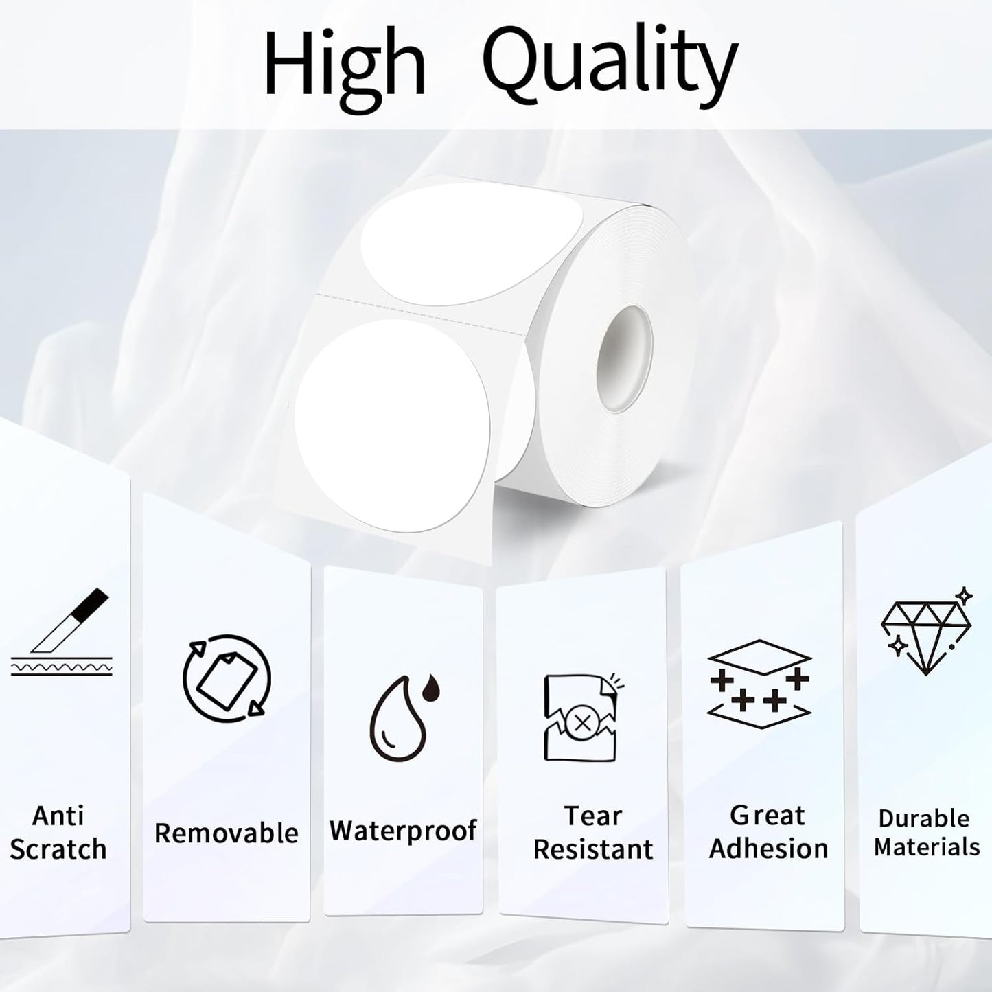 2 Inch White Round Thermal Labels Sticker, Waterproof Circle Direct Thermal Labels, Removable Multi-Purpose Self-Adhesive Sticker Label for DIY Logo Design- 300 Sheet/Roll